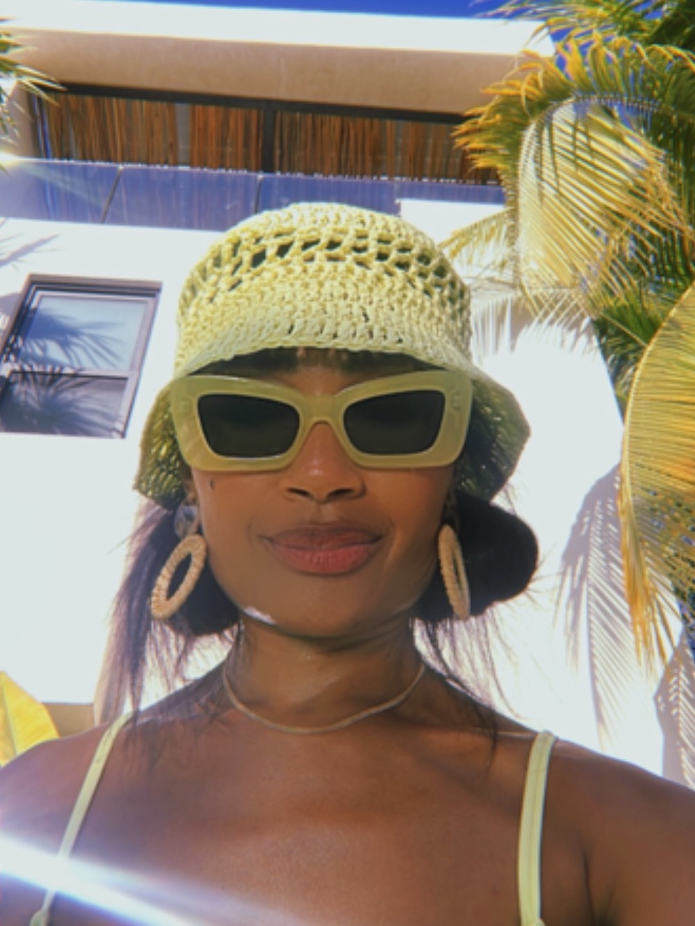 H&M Neon Green Crochet Straw Bucket Hat Size S/M